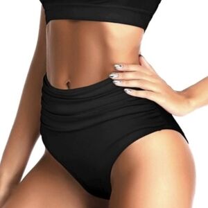 NWT Tempt Me Black High waist Rouched Bikini Bottom